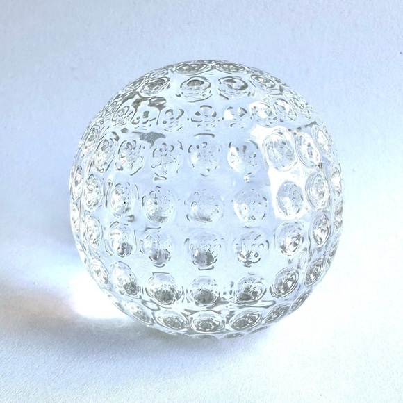 Glass Golf Ball Paperweight 2" Clear Crystal Polished Bottom Golfball Office - Picture 3 of 8